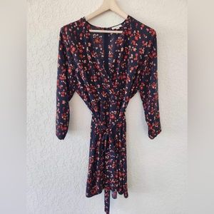 LOFT Blue & Red Floral Faux Wrap Dress Size 14